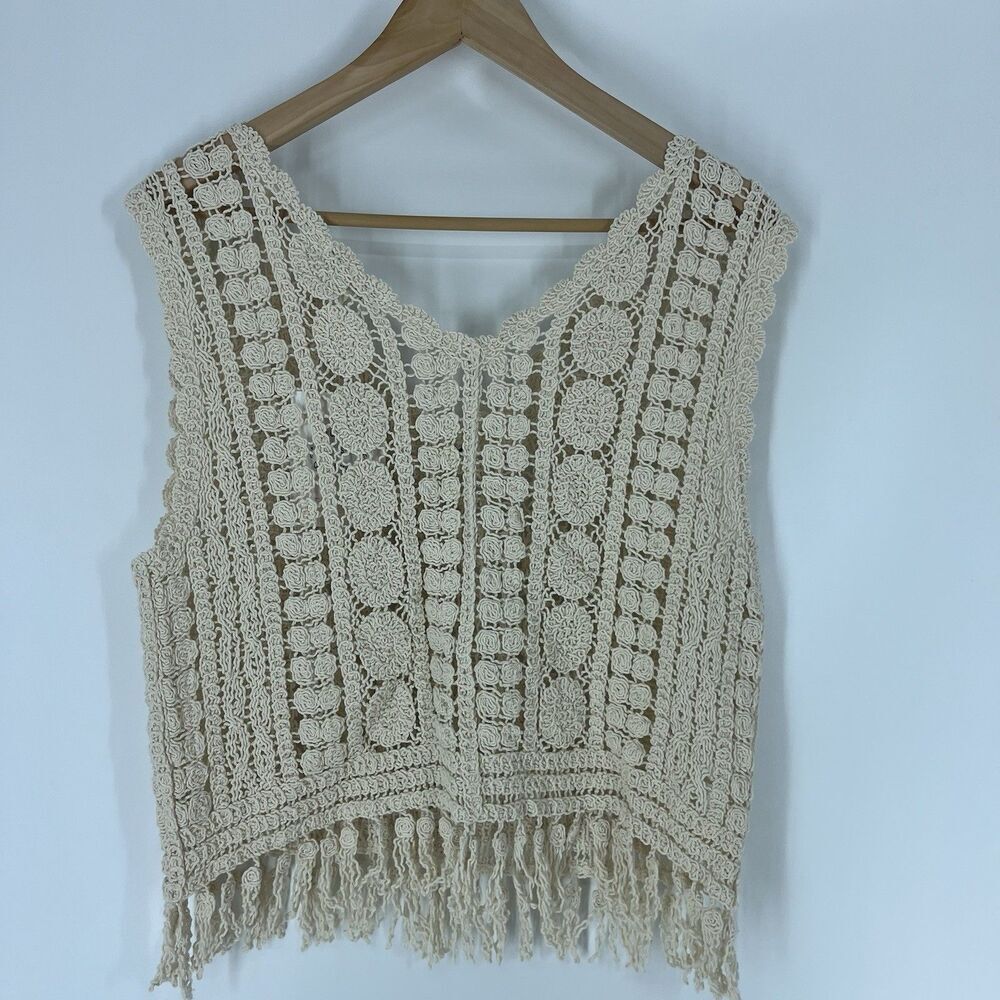 Rebellion Vest Size Small Ivory Crochet Fringe Boho Hippie Festival Cottagecore - Picture 6 of 9